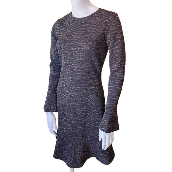 Michael Kors Black & Gold Printed Flounce Trim Dress (XS) - Picture 3 of 7